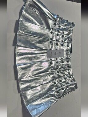 AKIRA Metallic Silver Studded Pleated Skirt